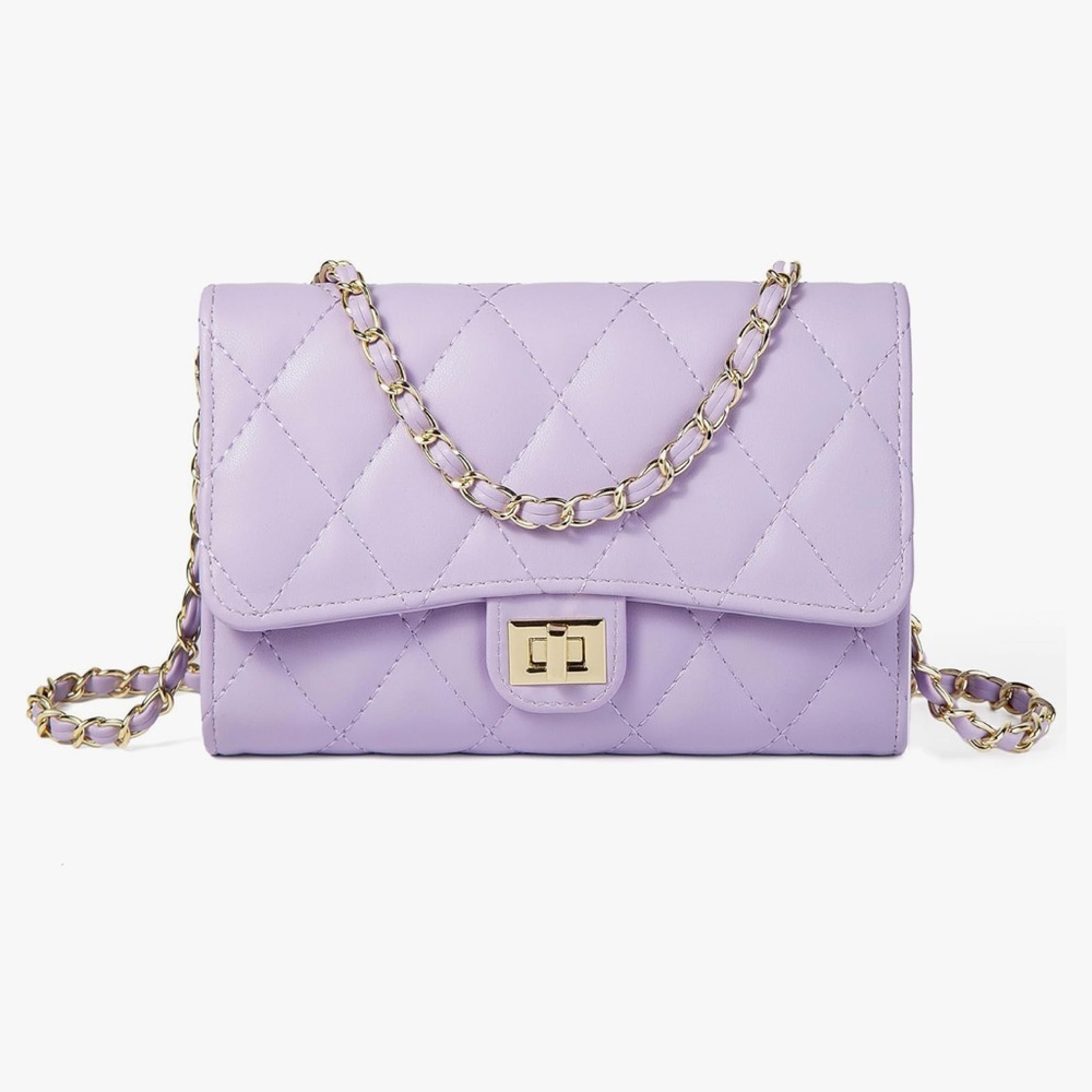 🆕 Quilted Lilac Chain Crossbody Bag - Designer Style - Picture 4 of 7